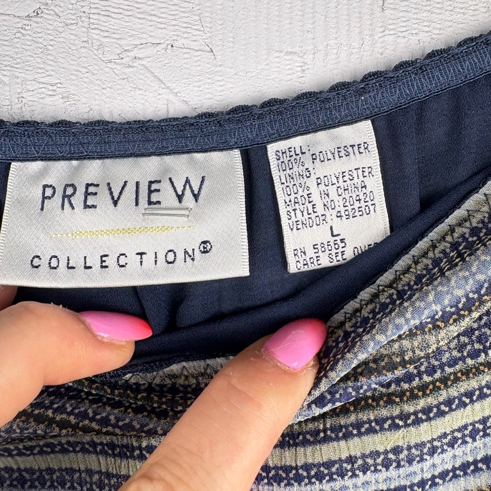 VTG Preview Collection Striped Pencil MIDI Skirt Chiffon 90s Y2K Sz Large Blue - Picture 9 of 11